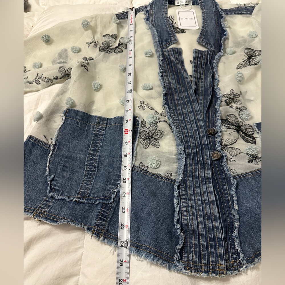 Adore Blue Embroidered Mixed Media Jean Jacket - NWT - Size M oversized - Picture 14 of 14